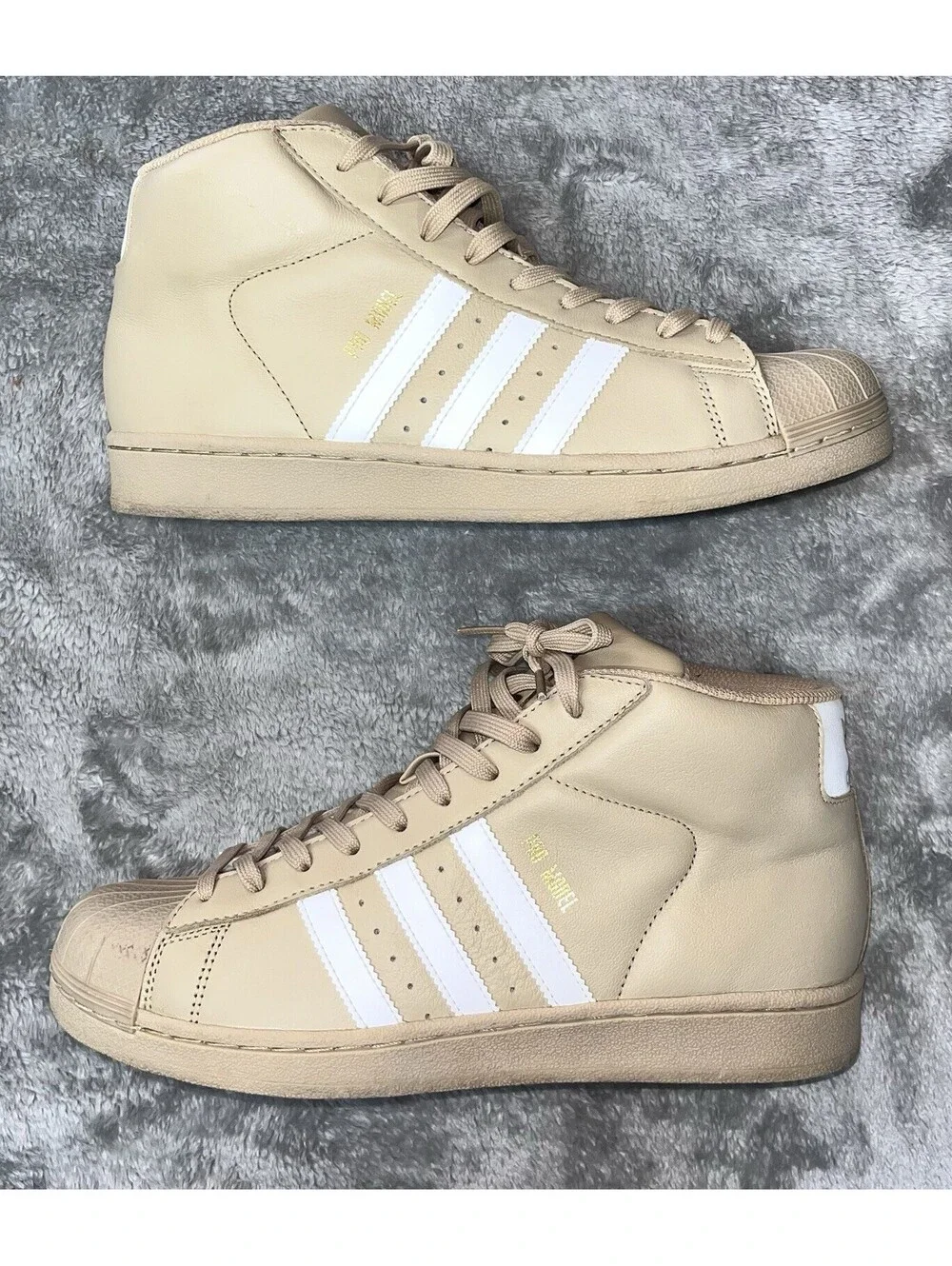 Adidas Pro Model Linen Khaki Mens Sneakers CG5072 8.5 Tan White Gold Shell Toe